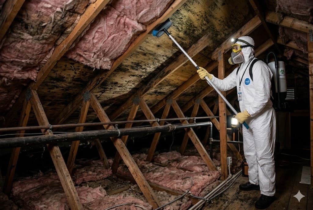 Mold remediation technician containing and removing mold in Indianapolis home
